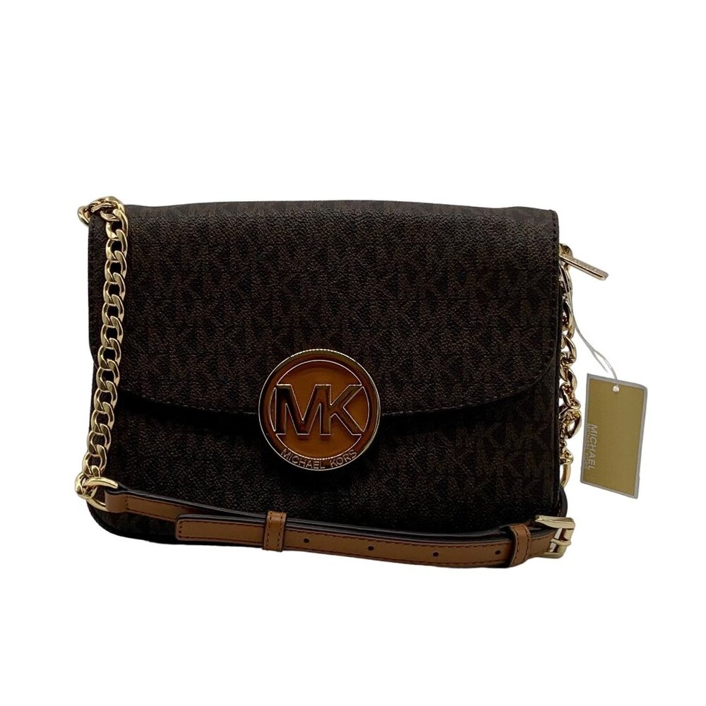 Michael Kors Brown PVC Fulton Gusset Crossbody Bag